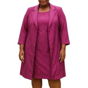 Blair Plus Size 22W Jacket & Dress Set Pink 2-Piece Suit Notch Lapel Open Front